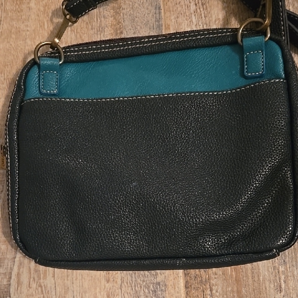 Chala Dark Brown and Teal Turtle Crossbody Bag - Picture 2 of 12